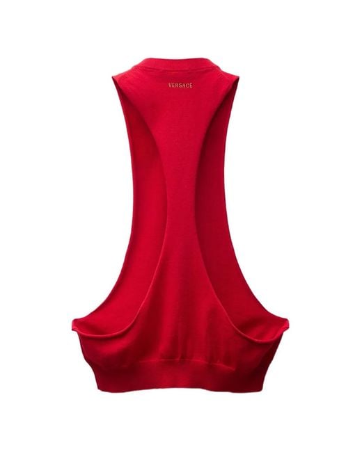 Versace Red Knitted Cotton Top