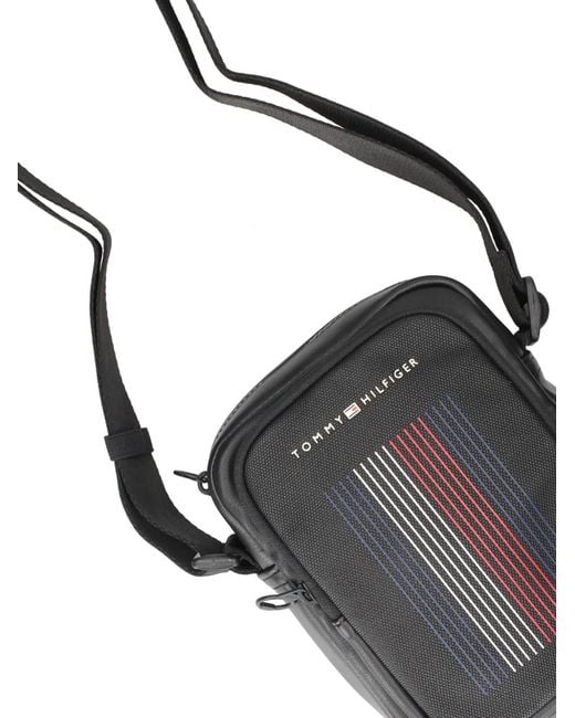 Tommy Hilfiger Black Logo-Stamp Messenger Bag for men