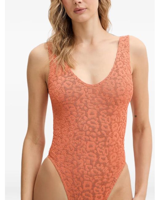 Bondeye Orange Maillot De Bain À Motif Léopard Et Effet Froissé