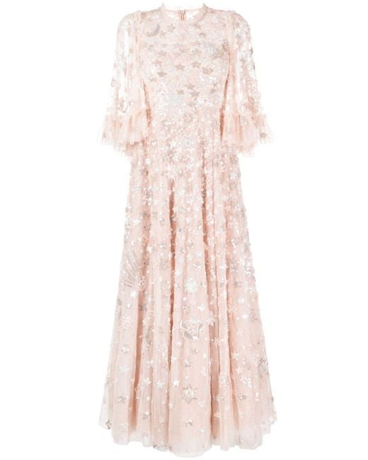 Needle & Thread Pink Star-embellished Short-sleeve Gown