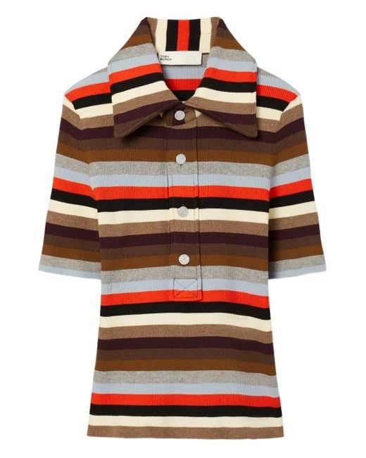Tory Burch Gestreept Geribbeld Poloshirt in het Red