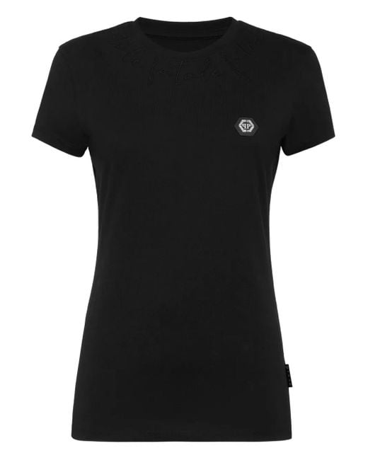 Philipp Plein Black Logo Fatale-Embroidered T-Shirt
