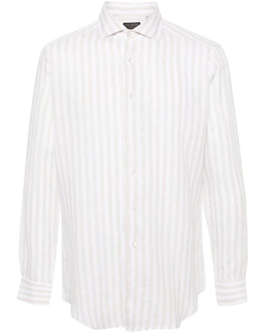 Dell'Oglio White Striped Linen Shirt for men