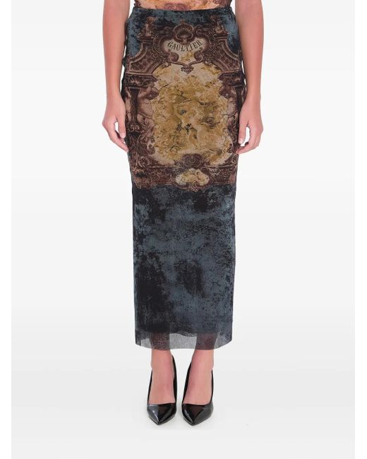 Jean Paul Gaultier Blue Médaillon-Print Elastic-Waist Skirt