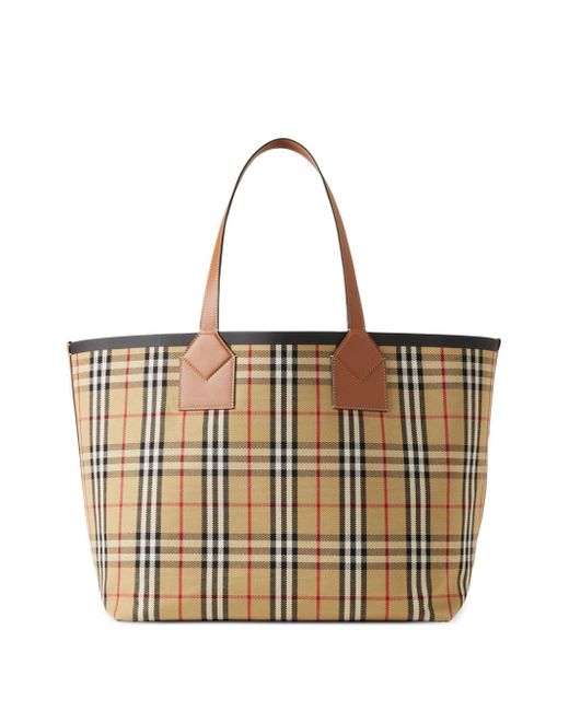 Burberry White Large London Checked Tote