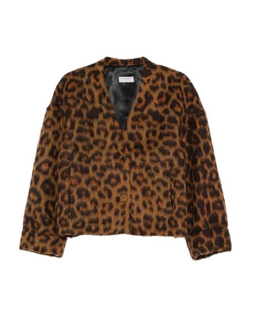Chaqueta Con Botones Y Estampado De Leopardo Alberto Biani de color Brown