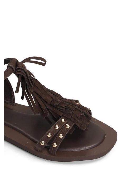 Marc Ellis White Fringe-Detail Flat Sandals