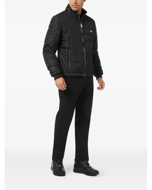 Billionaire Black Quilted Leather-Trimmed Jacket for men