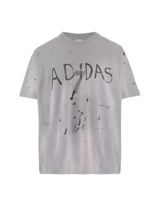 Song For The Mute Gray X Adidas 007 Logo-Print Paint-Splatter T-Shirt