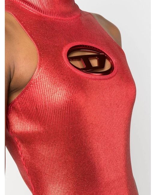 DIESEL Red M-Arcey Logo-Plaque Minidress