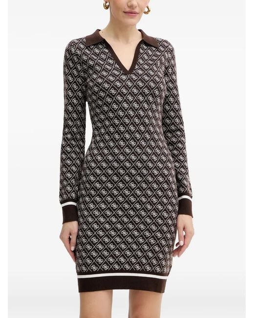 Guess Black Patterned V-Neck Mini Dress