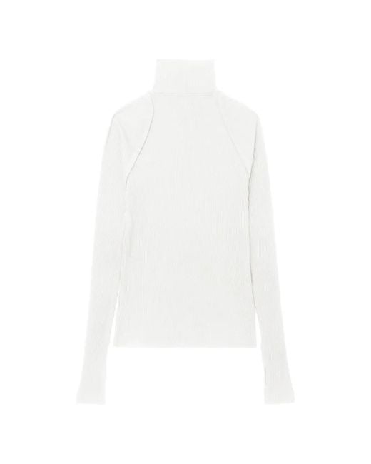 Helmut Lang White Ribbed Turtleneck T-Shirt