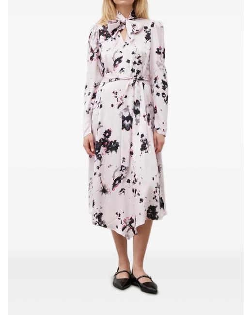 Bruuns Bazaar White Bow-Neck Floral Midi Dress