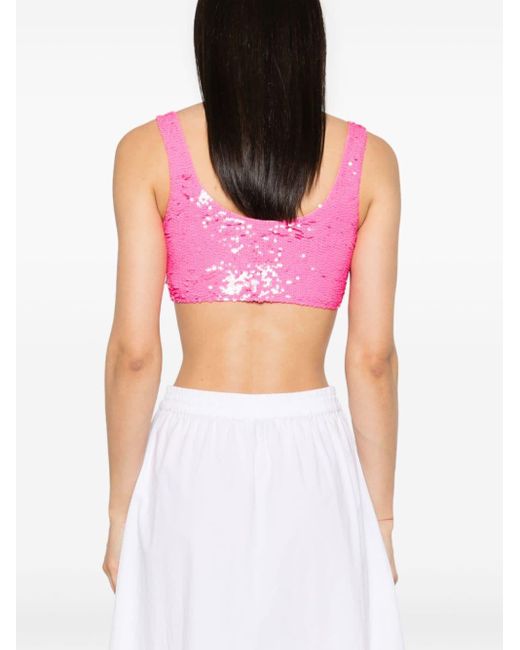 P.A.R.O.S.H. Sequin-embellished Cropped Top Pink