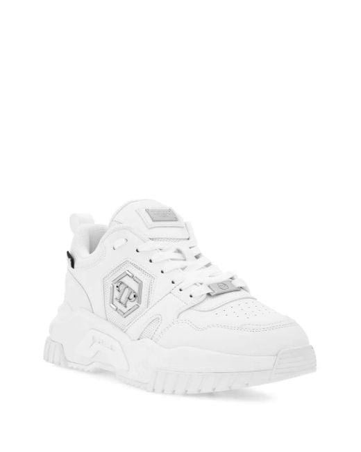 Philipp Plein White New Predator Hexagon-Logo Sneakers