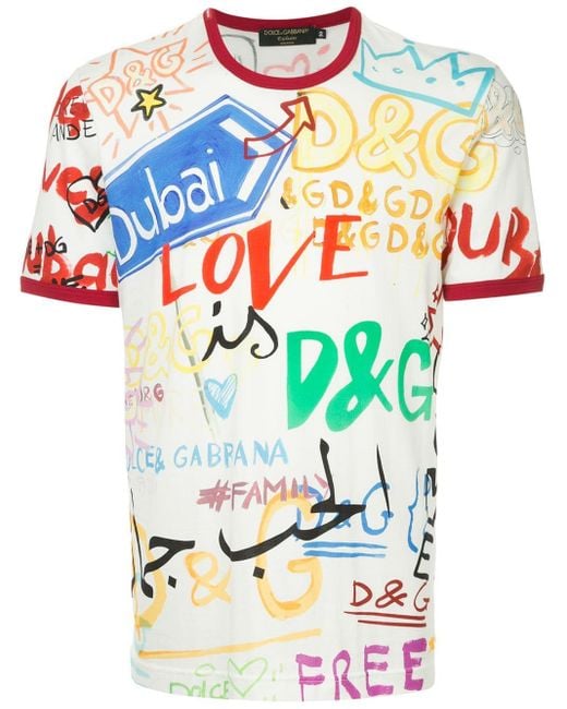 Dolce & Gabbana White Dubai Graffiti Printed T-shirt for men