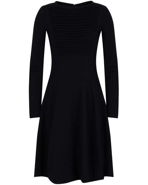 Emporio Armani Black Ribbed-Bib Long-Sleeved Dress