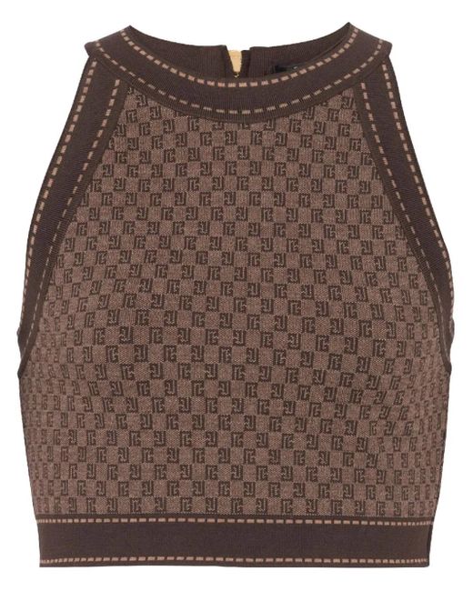 Haut Crop À Motif En Jacquard Balmain en coloris Brown