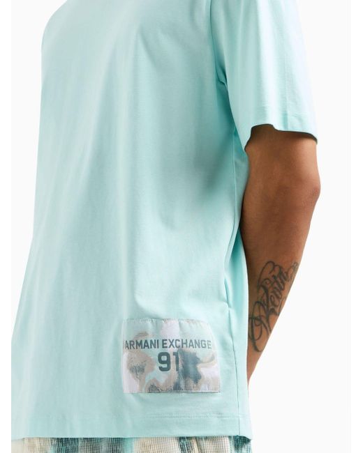 Armani Exchange Blue Logo-patch Cotton T-shirt for men