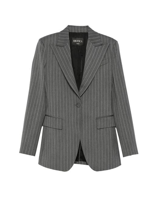 Dondup Gray Pinstripe-Pattern Peaked-Lapels Blazer