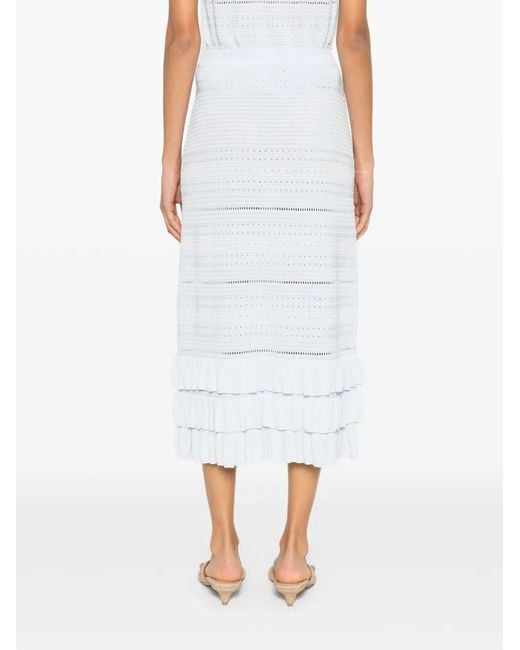 Maje White Long Ruffled Knit Skirt