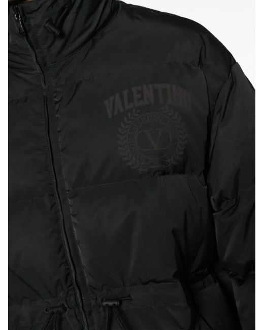 Valentino Garavani Black Logo-Print Padded Jacket for men