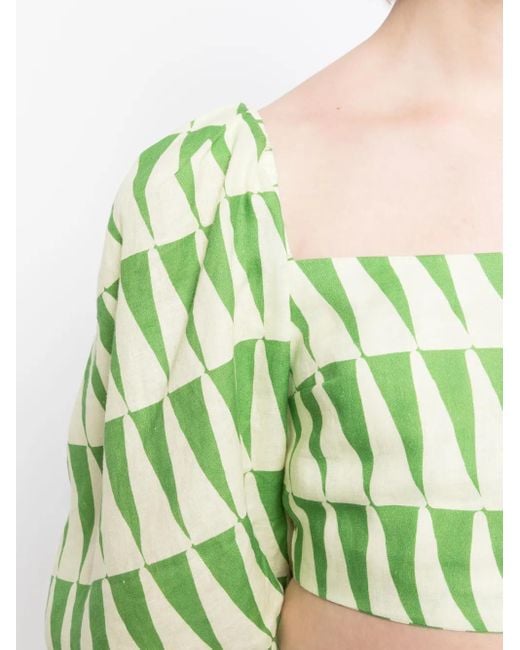 Cala De La Cruz Green Sami Leinenoberteil Mit Print