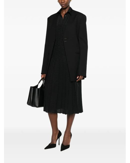 Fendi Black Pleated Zigzag-Pattern Midi Dress