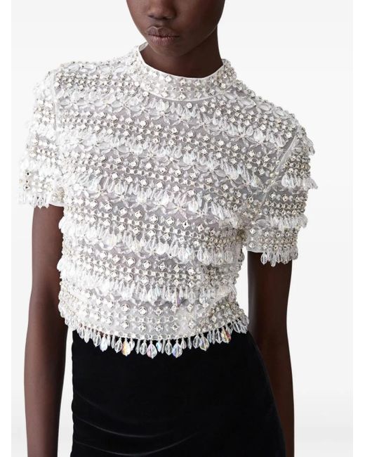 Carolina Herrera White Crystal-Embellished Short-Sleeve Top