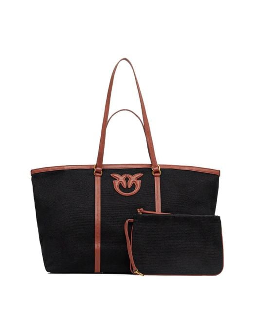 Pinko Black Medium Logo-Patch Leather-Trimmed Tote Bag