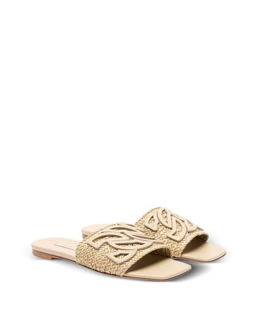 Casadei Natural Woven-Strap Flat Sandals