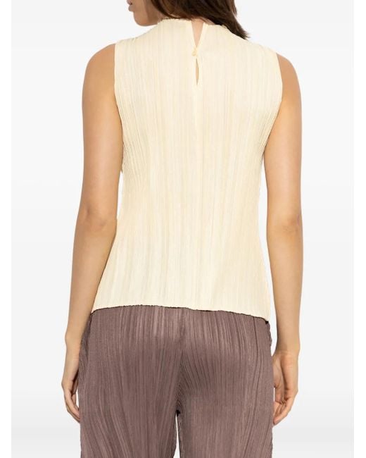 Pleats Please Issey Miyake Pleated High-neck Top Natural