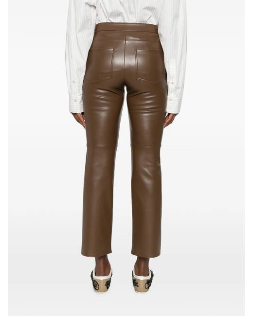 Max Mara Gray Straight-Leg Leather-Effect Trousers