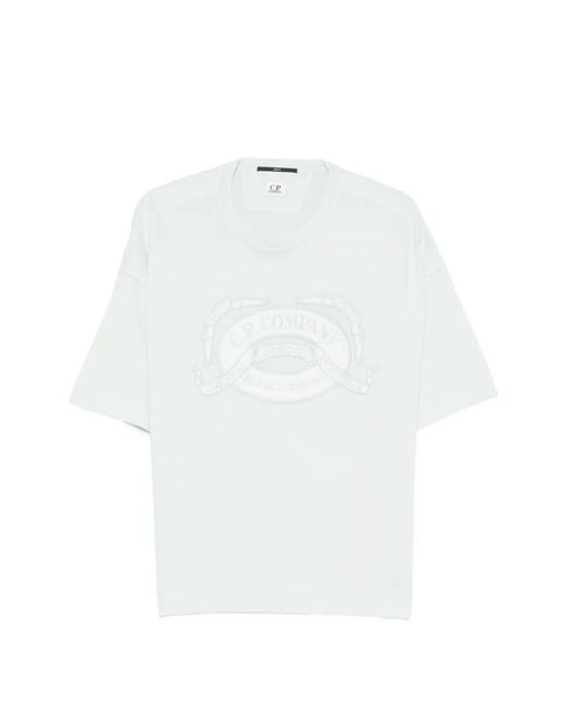 C P Company White Logo-Embroidered T-Shirt for men
