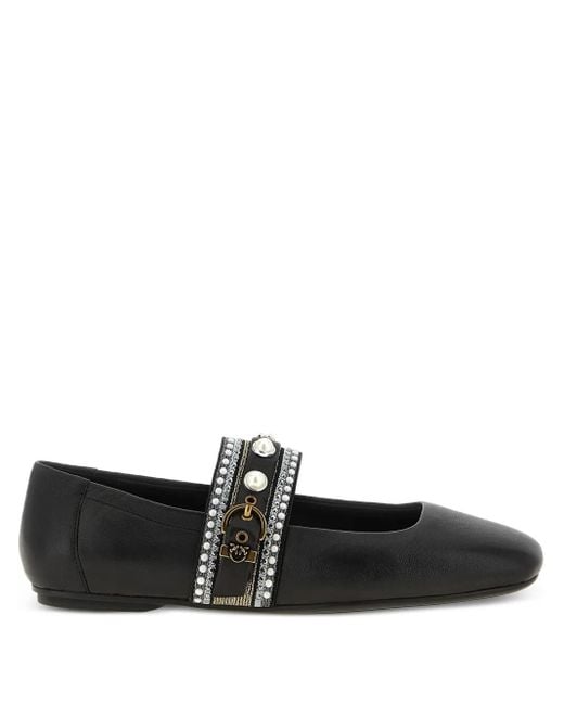 Pinko Black Embellished-Buckle Ballet Flats