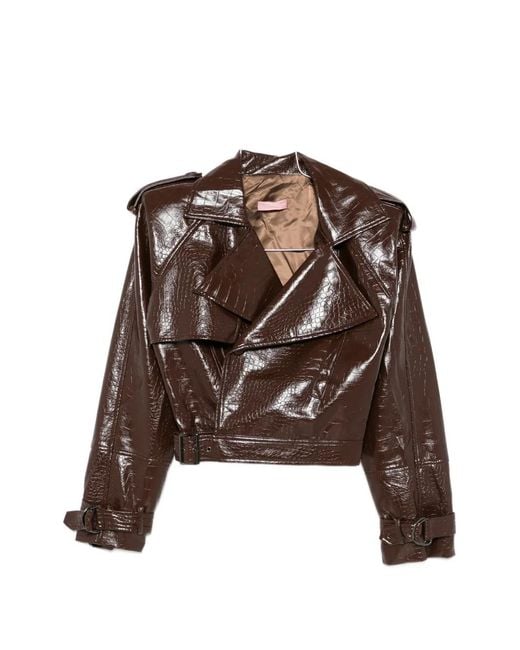 Twentyfourhaitch Brown New Bulut Croc-Effect Biker Jacket