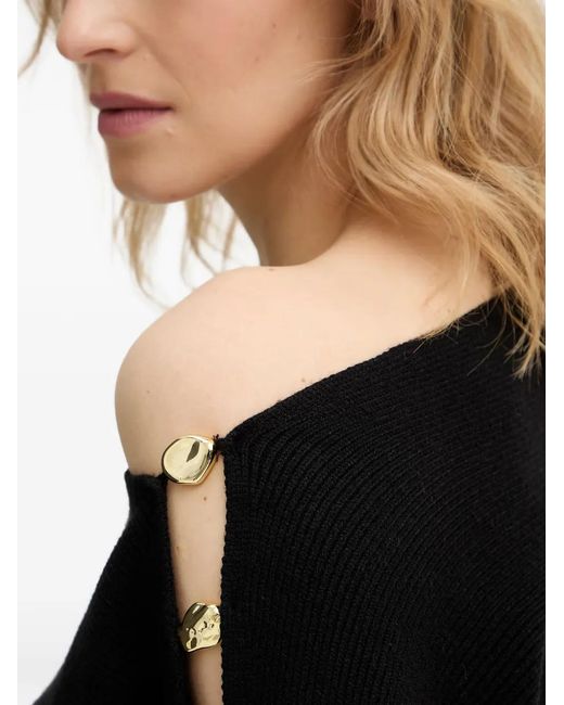 Guess Black Off-The-Shoulder Button-Detail Sweater