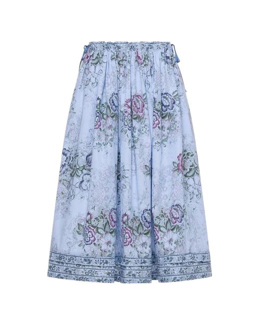 Pierre Louis Mascia Blue Rhi Floral-Print A-Line Midi Skirt