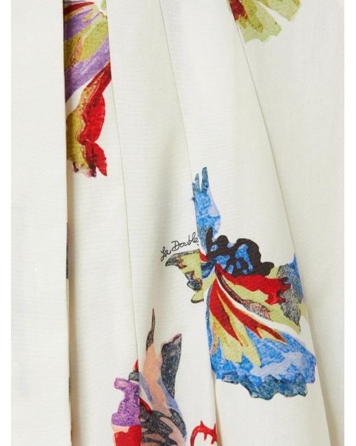 LaDoubleJ White Sunburst Floral-Print Puff-Sleeve Mini Dress