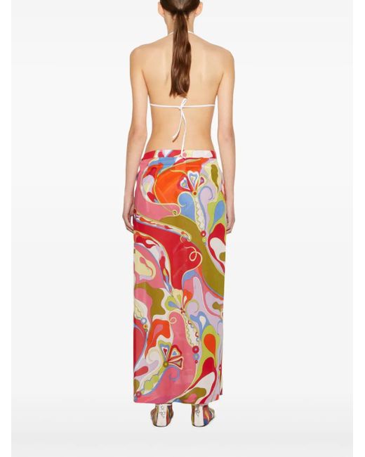 Emilio Pucci Red Orchidee-Print Wrap Skirt