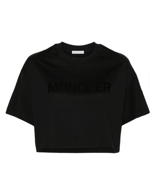Moncler スパンコールロゴ Tシャツ Black