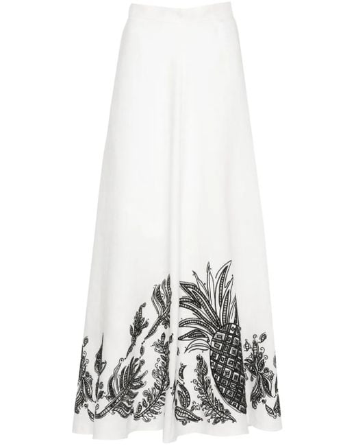 Dorothee Schumacher White Pineapple-Embroidery A-Line Linen Skirt