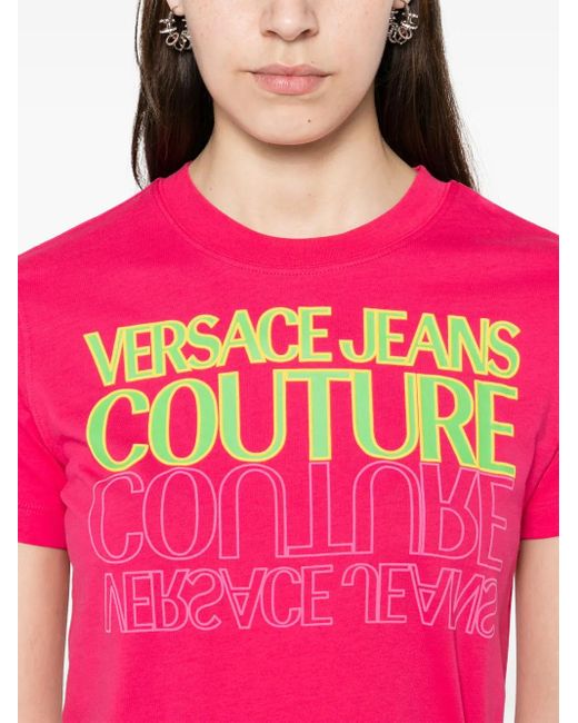 Versace Jeans Couture Pink Logo-Print Cotton T-Shirt