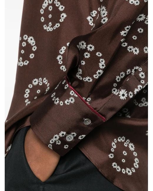 Sandro Brown Floral-Print Silk Shirt
