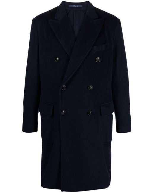 Drumohr Blue Double-breasted Cashmere Coat for men