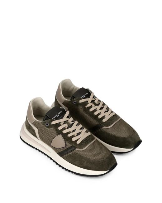 Philippe Model Green Logo-Patch Panelled Sneakers for men