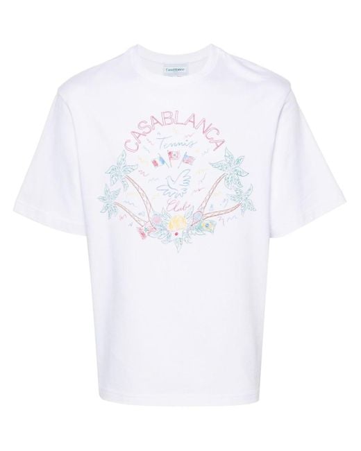 Casablancabrand White Crayon Tennis-print T-shirt