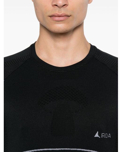 Roa Black Fungi Patterned-jacquard Performance T-shirt for men