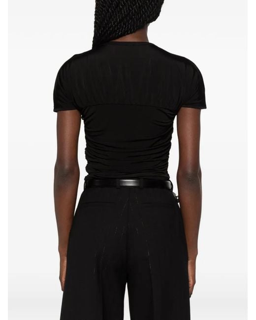 Sandro Black Heart Cut-Out Ruched T-Shirt