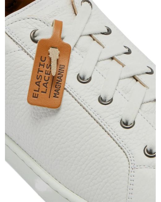 Magnanni Shoes White Pebbled-Leather Elastic-Lace Sneakers for men